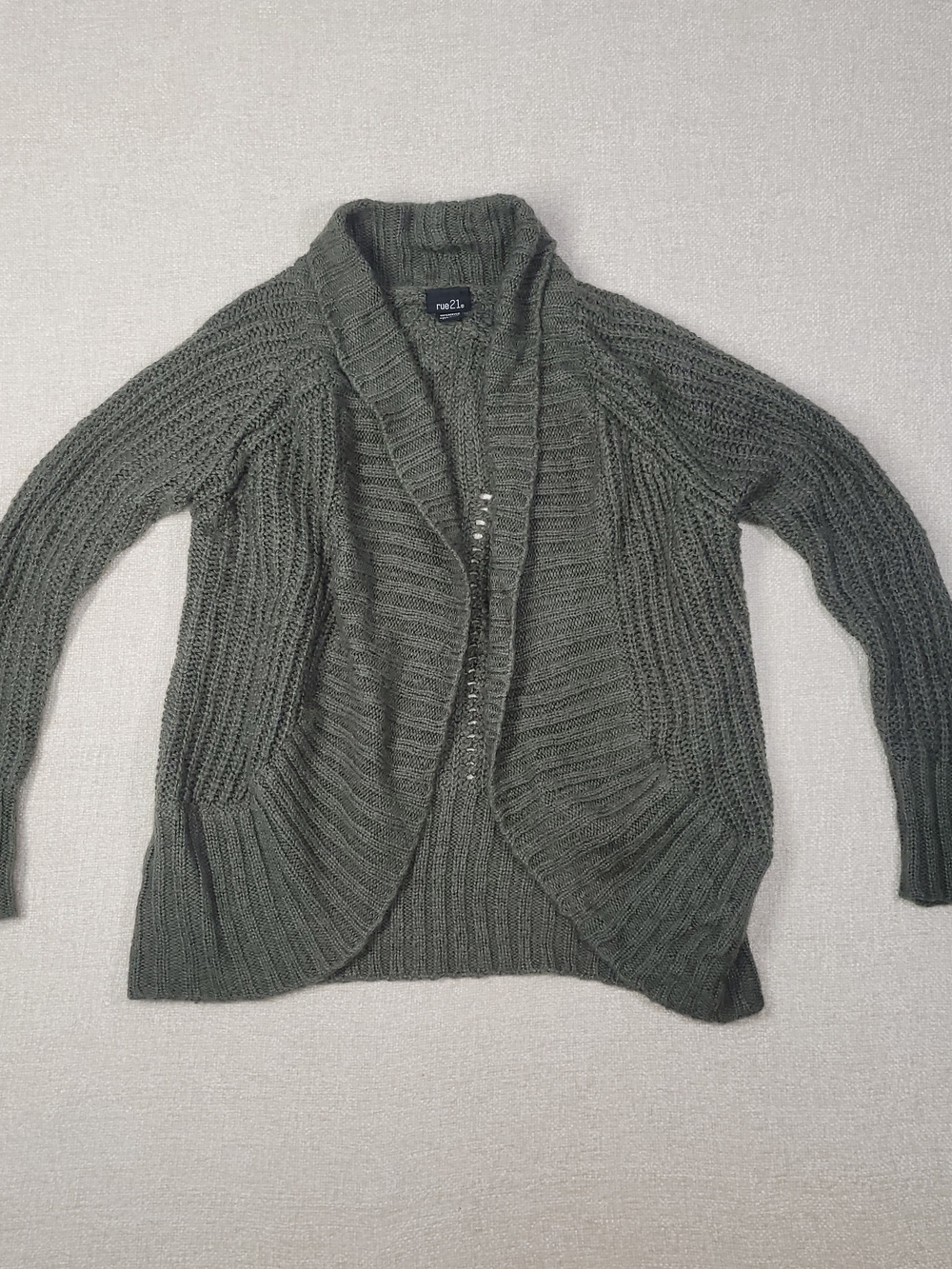 Rue21 Olive Green Open-Front Ribbed Cardigan